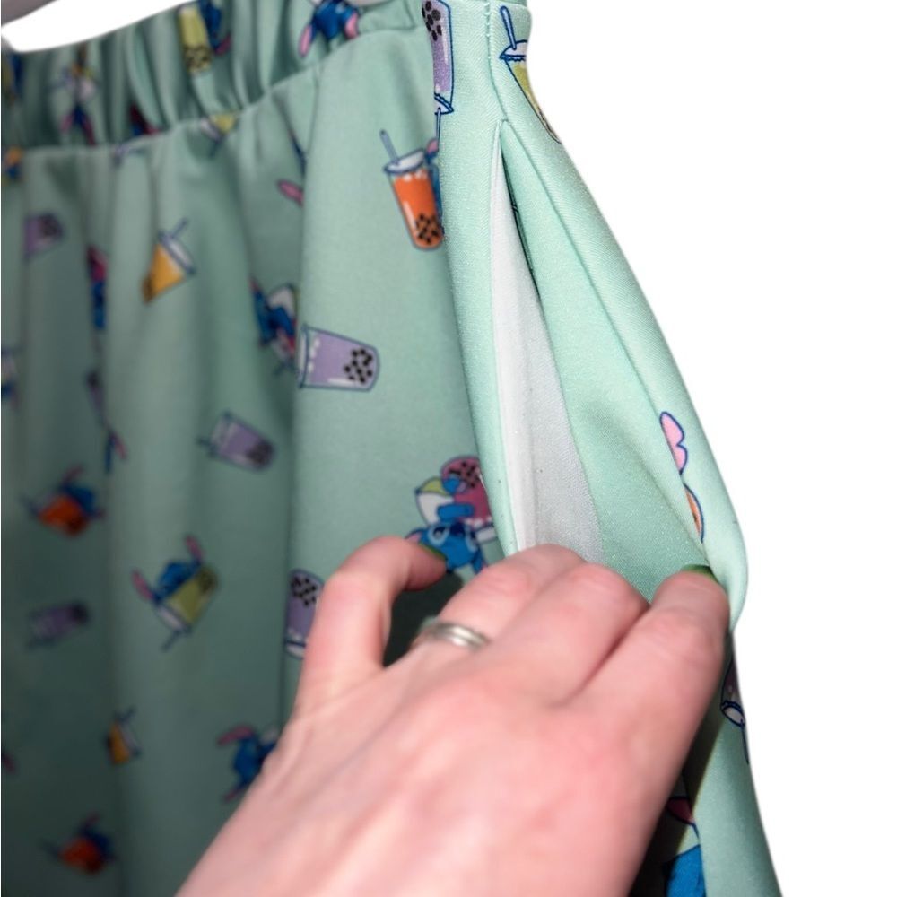 Disney Stitch Boba Teal Skater Skirt 2X Green Elastic Waist Lilo & Stitch Cute - Picture 8 of 8